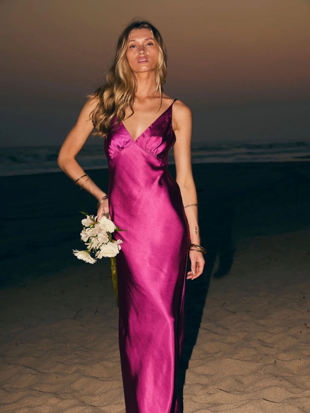 12th tribe Mirabella Fuschia Satin Maxi Dress